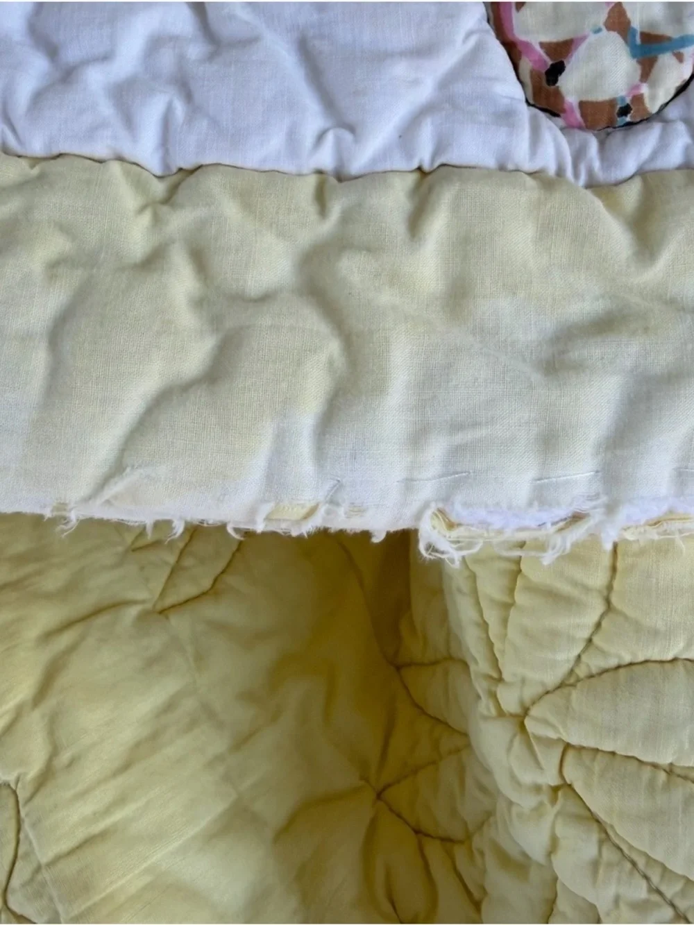VTG Mid Century Animal Crib Blanket Puppy Kitty Bunny Flower Yellow Cutter 38x44